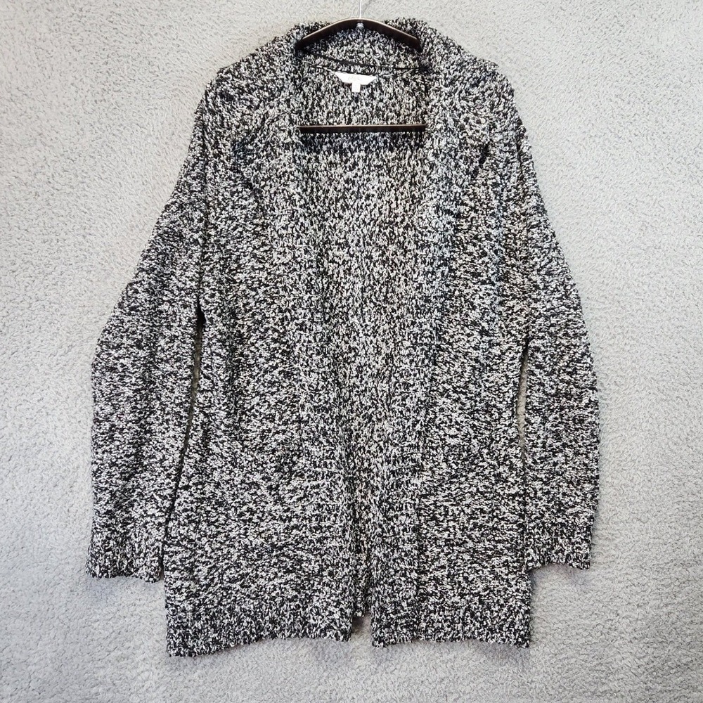 Candies Cardigan Sweater Womens Size L Knit Open Front Black White Casual Cozy